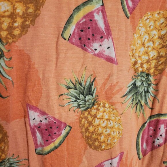 Now N Forever Watermelon/Pineapple Long Slv Cutout Neckline Orange Blouse Sz 2X - Picture 3 of 10